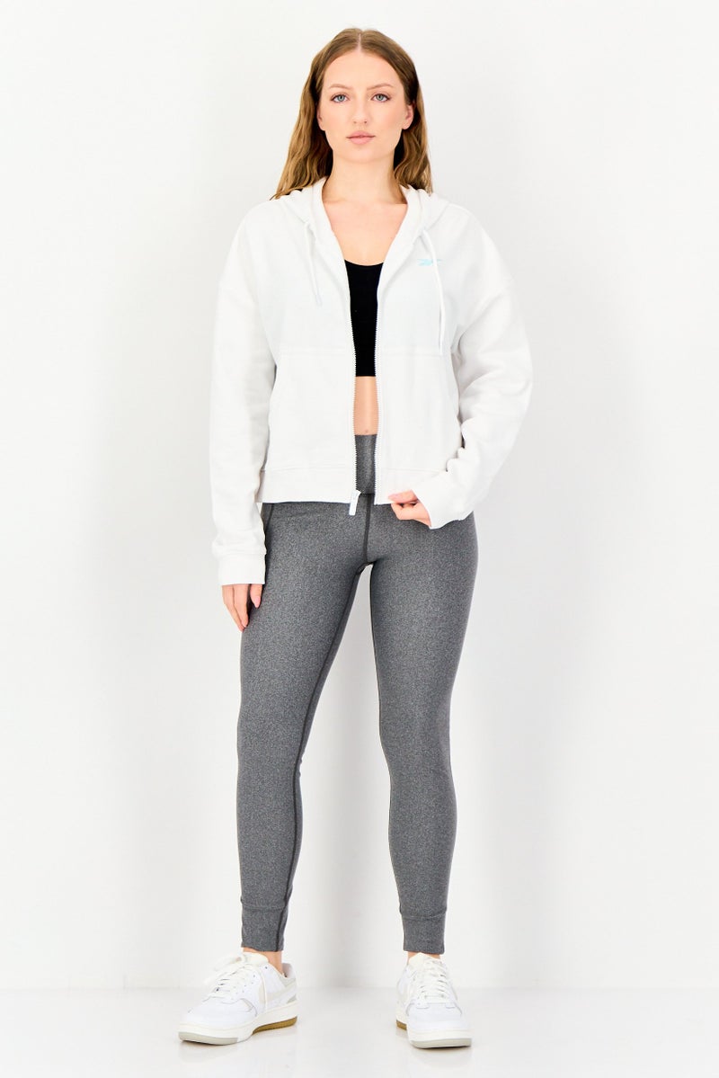 Reebok هودي خارجي طويل الأكمام للنساء، رياضي، أبيض - Image 4